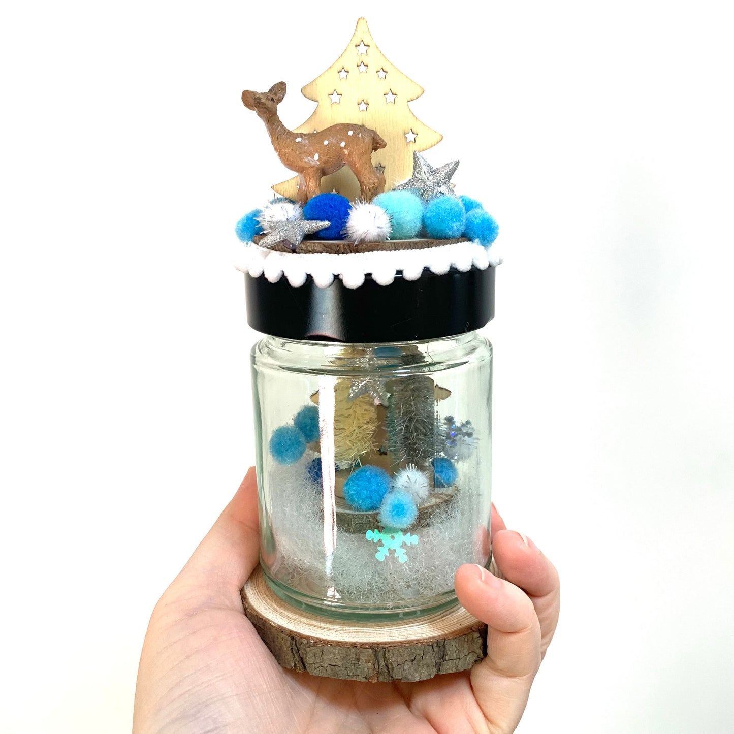 THIS BIRD HAS FLOWN- Christmas Jar Decoration- Small Blue Scandi Tree