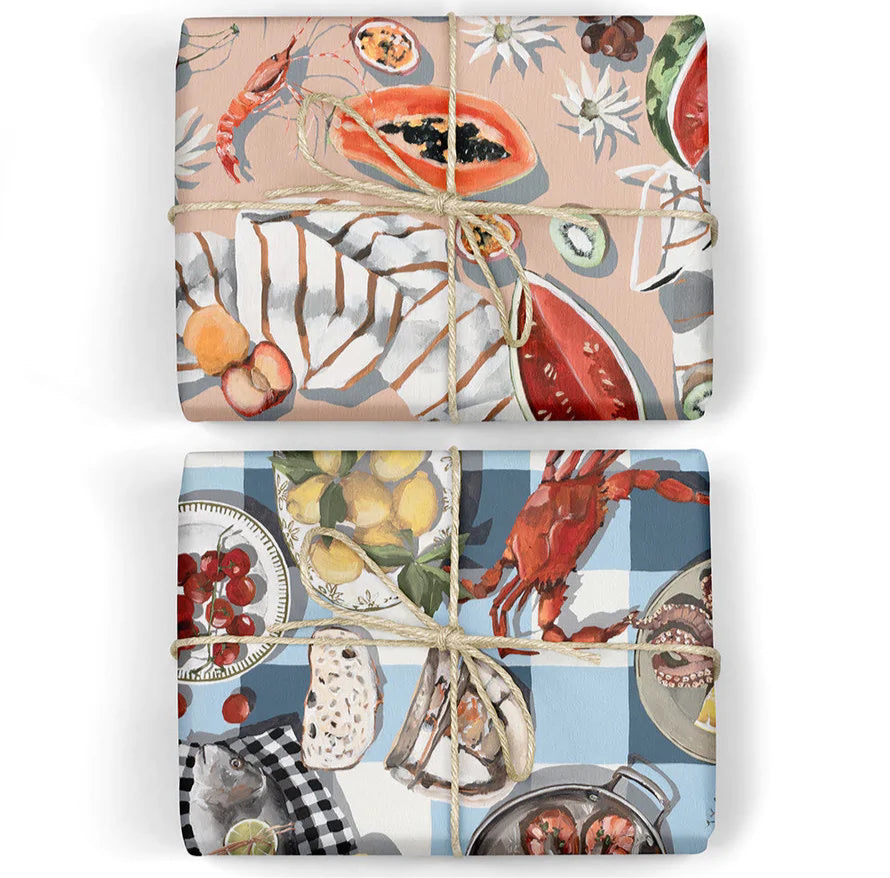 BESPOKE LETTERPRESS - Summer Picnic / Crab & Squid Double Sided Wrapping Paper