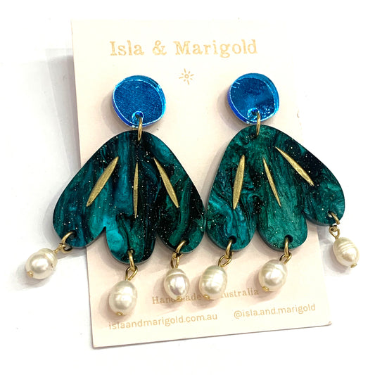 Isla & Marigold- Mirror Bloom Earrings- Teal