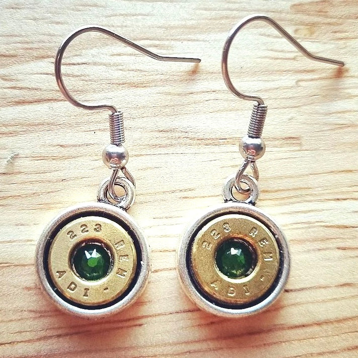 WILD BRASS- Round Drops- Dark Green Swarovski Crystal