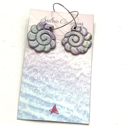 Sailvie Creations - Silver/ Purple Shell Hoop Dangle Earrings