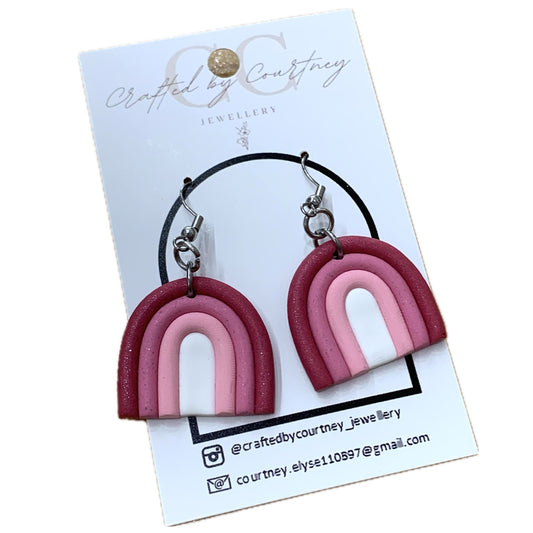 CRAFTED BY COURTNEY- Pink Rainbow Hook Earrings