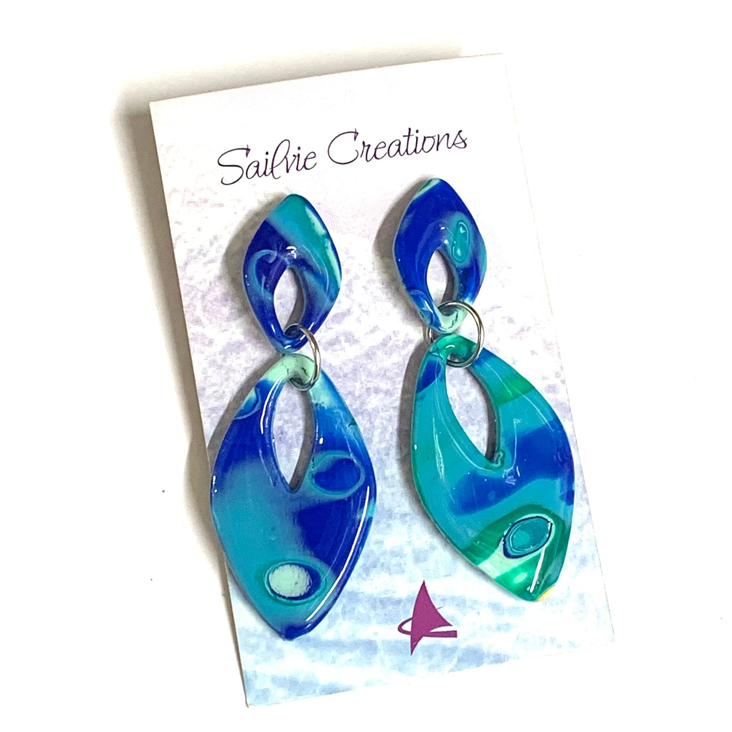 Sailvie Creations - Ocean Double Elipse Stud Top Dangle Earrings