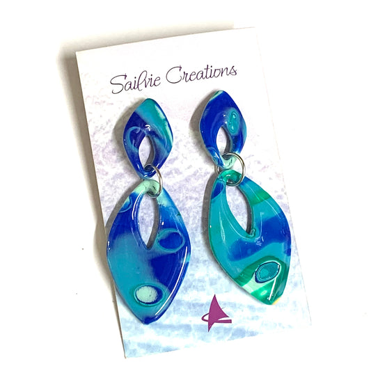 Sailvie Creations - Ocean Double Elipse Stud Top Dangle Earrings