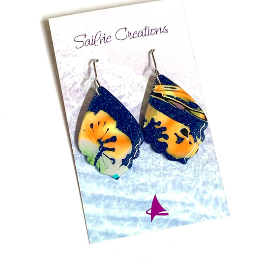 Sailvie Creations -Lava Scalloped Circle Hook Dangle Earrings