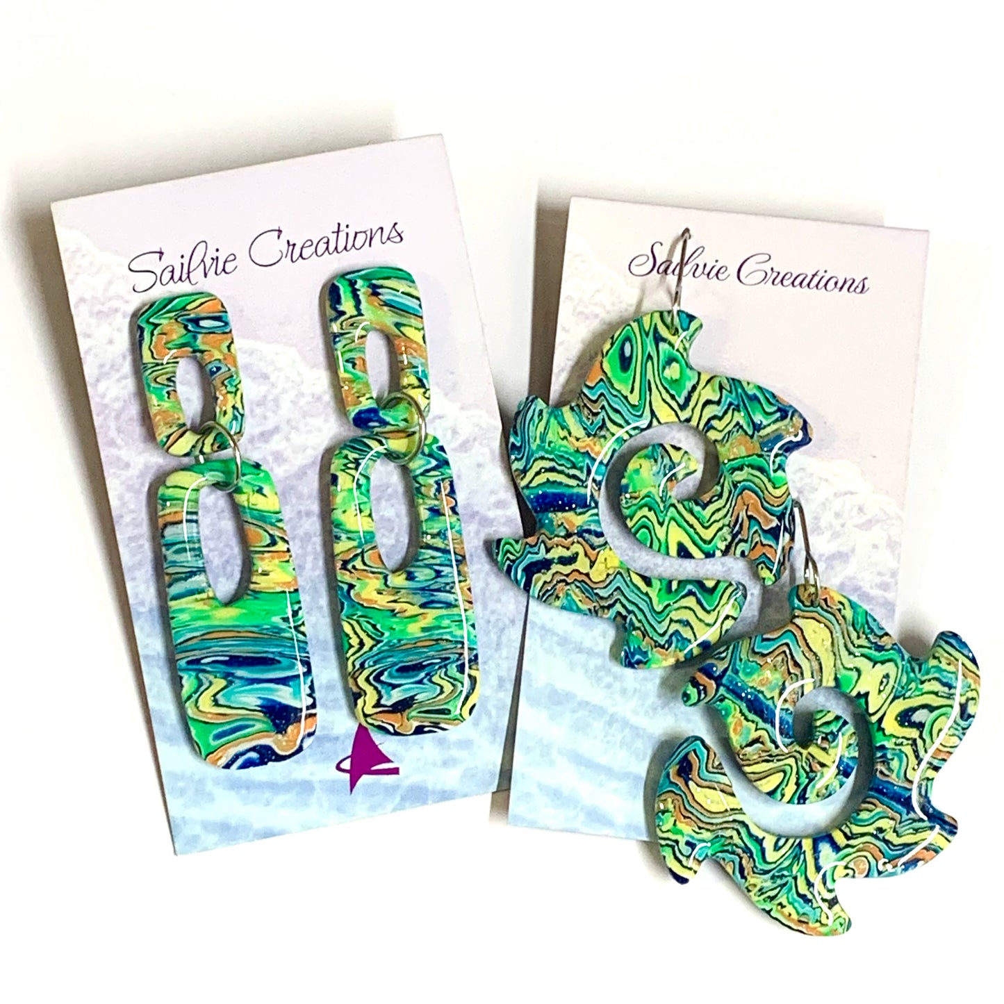 Sailvie Creations - Marbled Spiral Hook Dangle Earrings