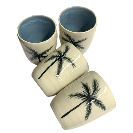 EARTH BY HAND- Latte Cups- Palm Tree with Blue Inside- Lids Sold Separately