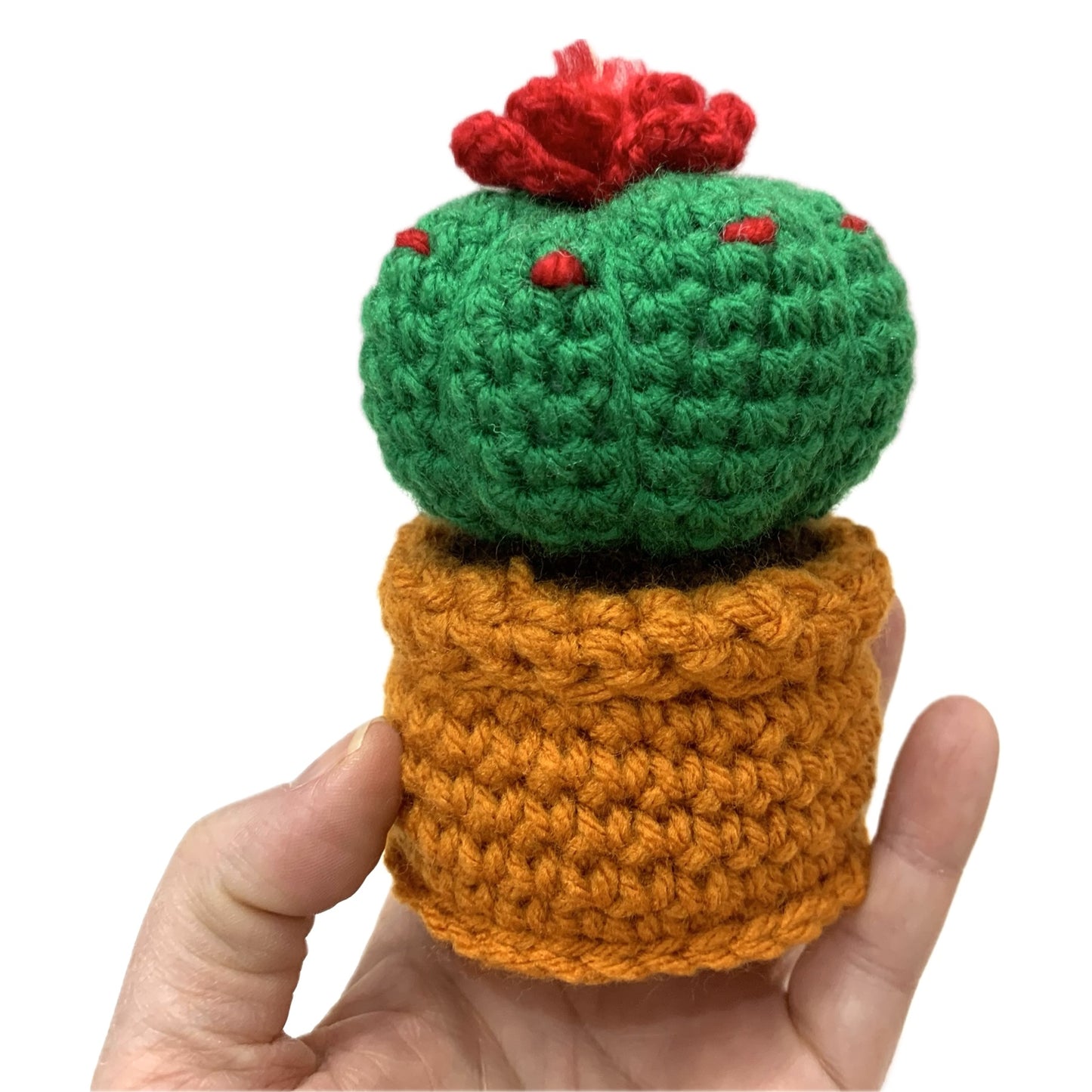 BEAKNITS- CROCHETED CACTUS #13- Short Bright Green & Red