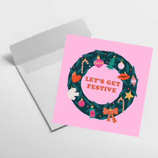 NUOVO - "LET'S GET FESTIVE" CHRISTMAS SMALL SQUARE GREETING CARD