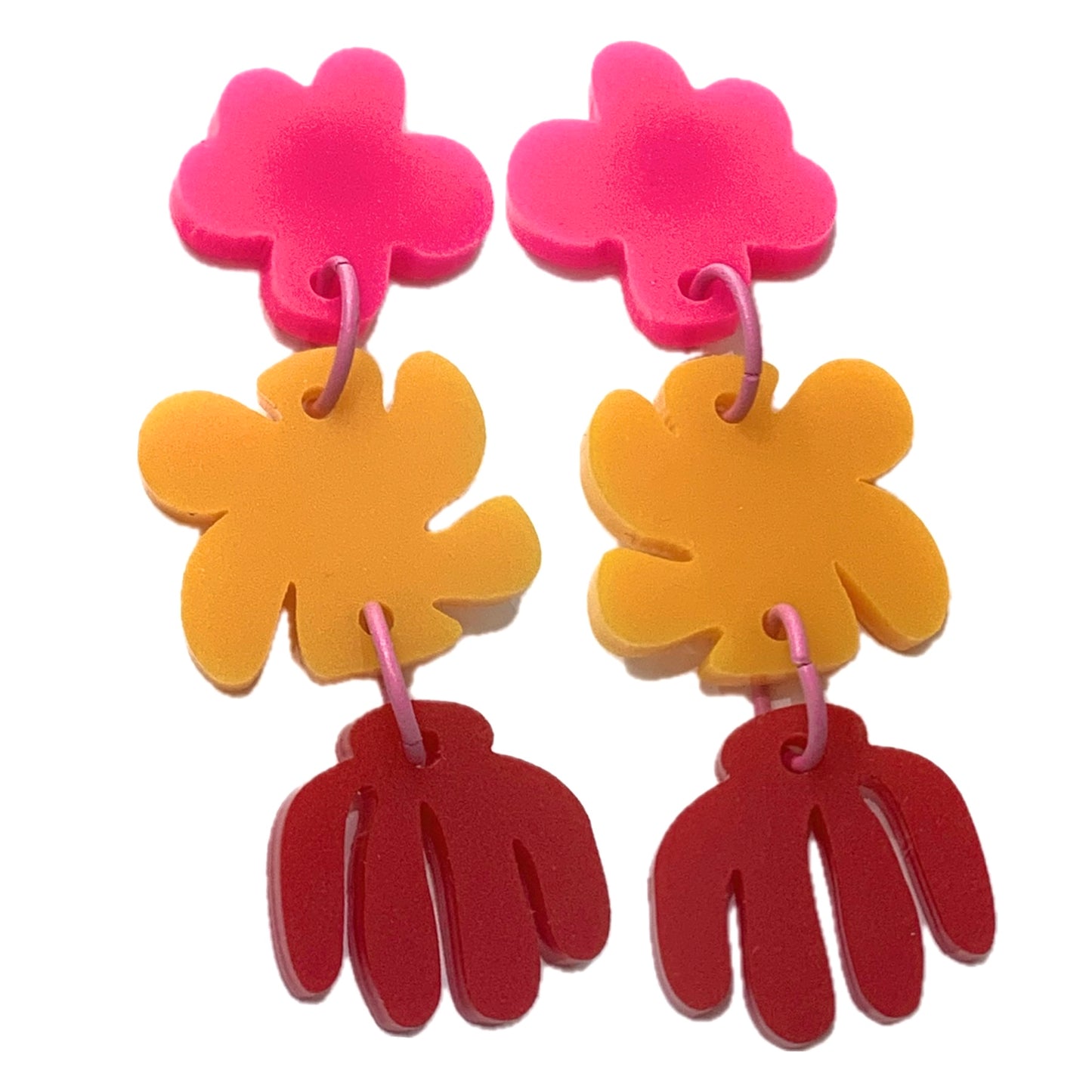 MAKIN' WHOOPEE - "Modern Blooms" - Trio Dangles - Hot Pink, Mango & Red