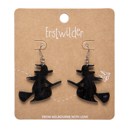 ERSTWILDER - Flying Witch Drop Earrings: Black- HAUNTED AT HEART- HALLOWEEN COLLECTION