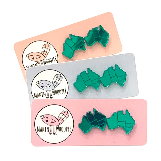 MAKIN' WHOOPEE - Little Aussies- "Australian States" Stud Earrings - Emerald Mirror