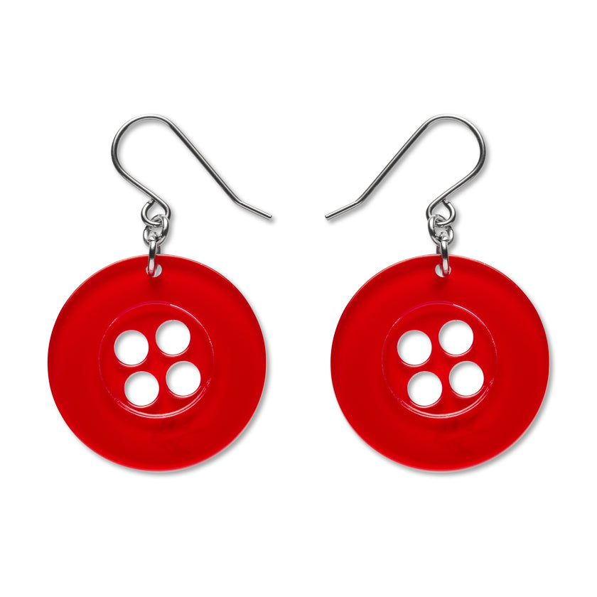 ERSTWILDER - Button Drop Earrings Red - ARTS AND CRAFTS PART 2