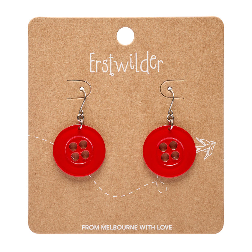 ERSTWILDER - Button Drop Earrings Red - ARTS AND CRAFTS PART 2