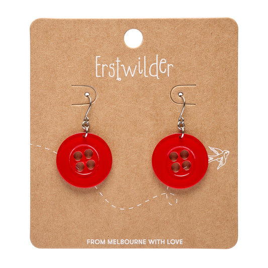 ERSTWILDER - Button Drop Earrings Red - ARTS AND CRAFTS PART 2