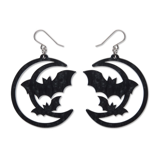 ERSTWILDER - Moon & Bats Drop Earrings - Black - Midnight Mischief