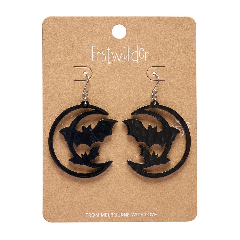 ERSTWILDER - Moon & Bats Drop Earrings - Black - Midnight Mischief