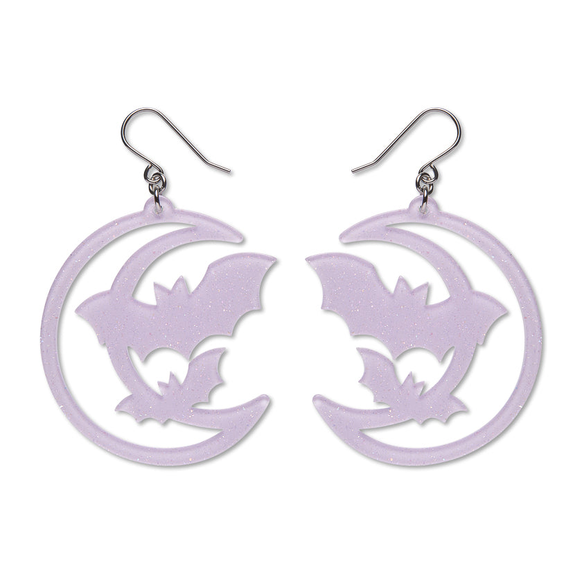 ERSTWILDER - Moon & Bats Drop Earrings - Purple - Midnight Mischief