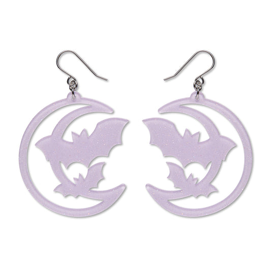 ERSTWILDER - Moon & Bats Drop Earrings - Purple - Midnight Mischief