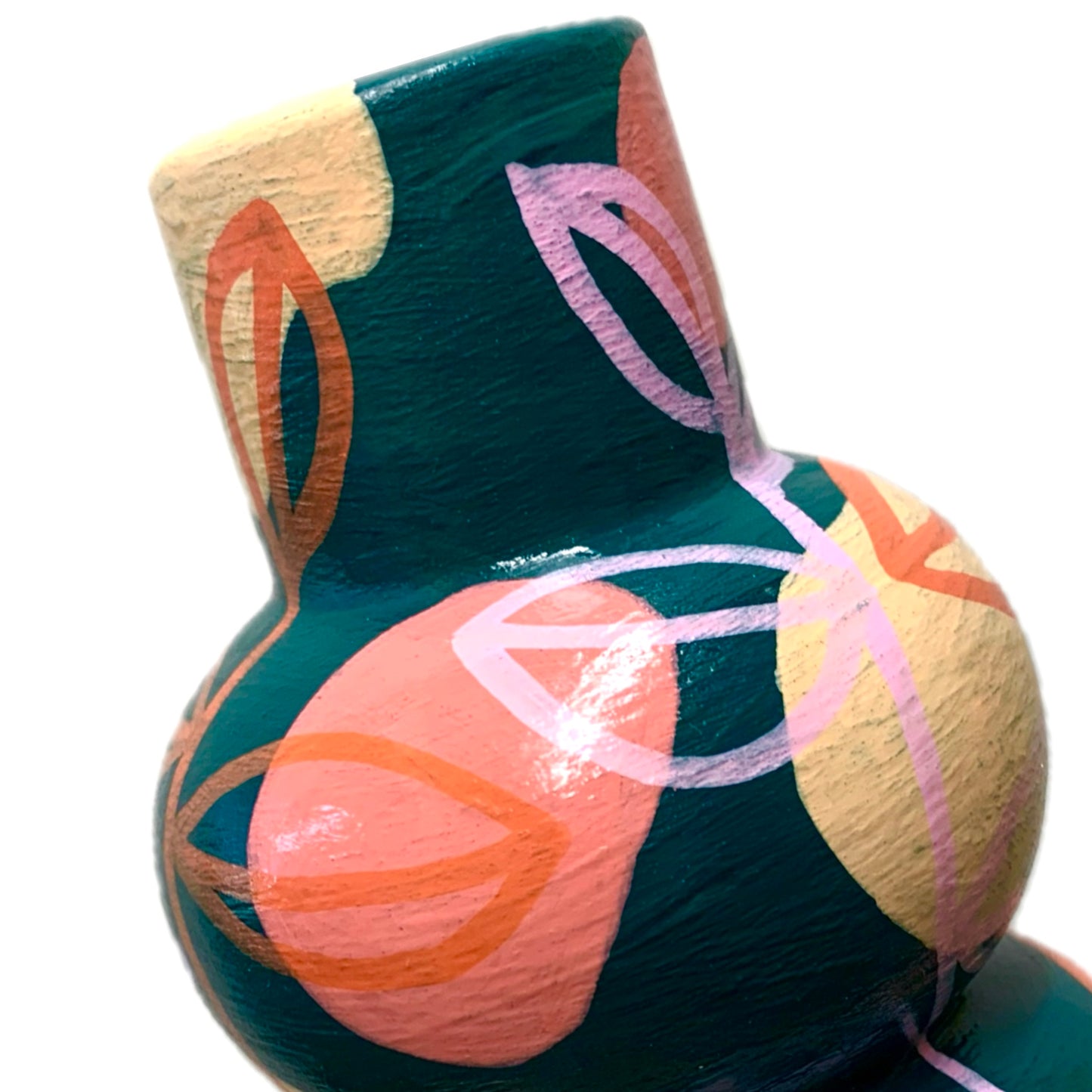 THIS BIRD HAS FLOWN - Small Vine Vase- Dark Green, Peach, Pink, & Orange- Decorative Only