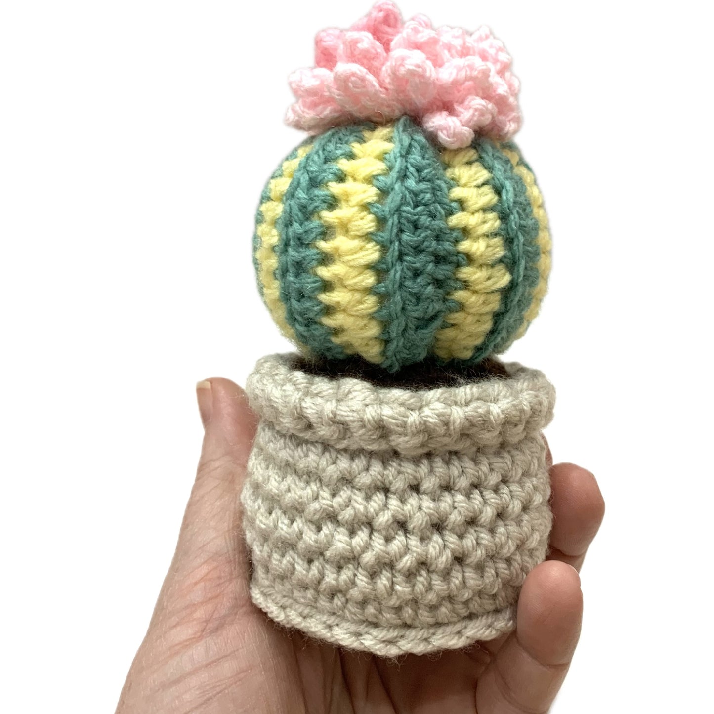 BEAKNITS- CROCHETED CACTUS #4- Pink & Light Green