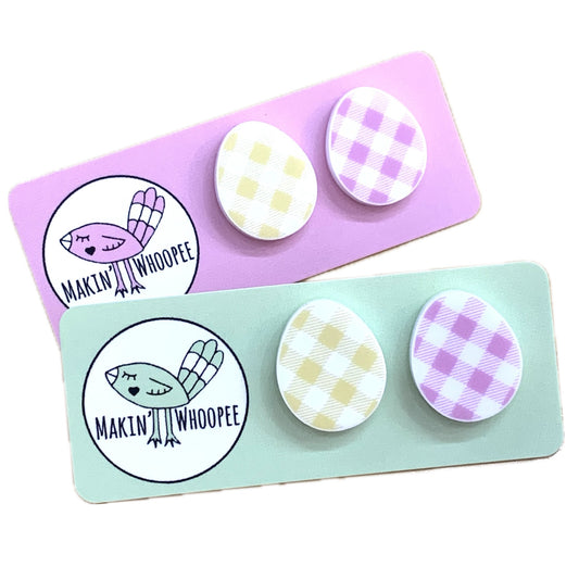 MAKIN' WHOOPEE EASTER STUDS - MISMATCHED PINK & YELLOW GINGHAM