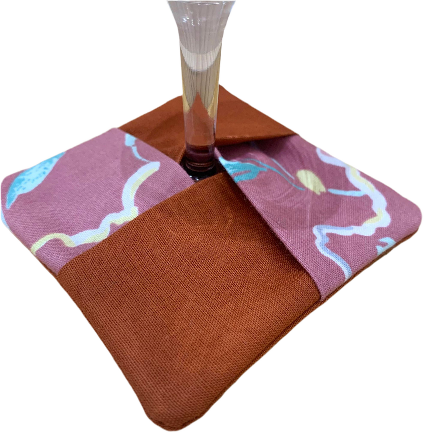 MUMMA WHOOPEE- SINGLE WINE GLASS SLIPPER/COASTERS- Abstract Ellie & Orange