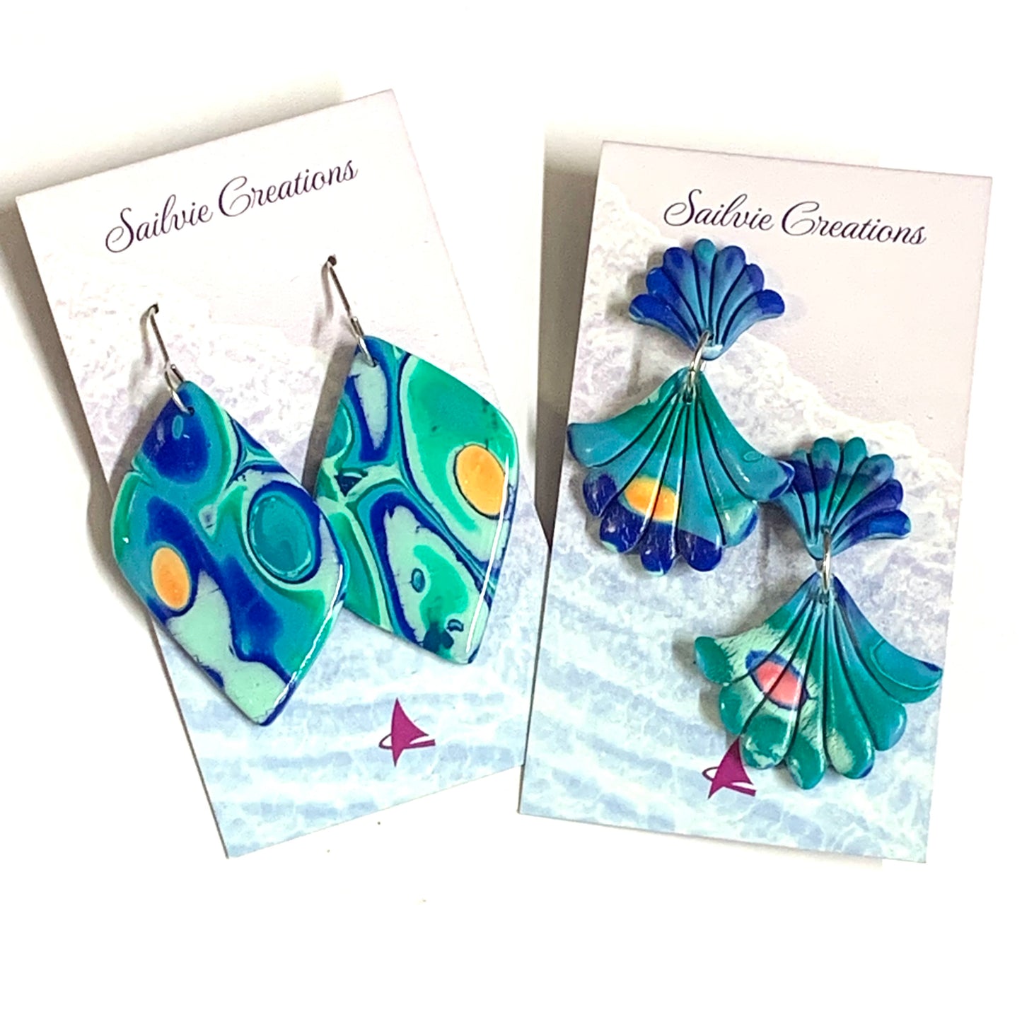 Sailvie Creations - Ocean Double Clam Stud Dangle Earrings