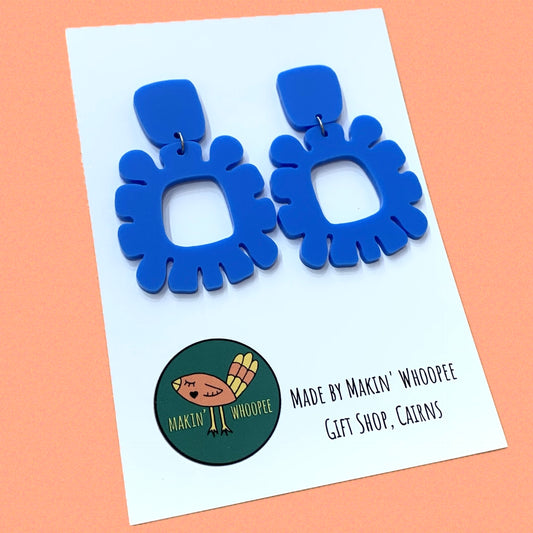 MAKIN' WHOOPEE - "Funky Flowers" - Statement Dangles - Mid Blue