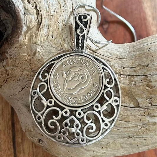 MOLLY MADE- "1960 Filigree Shilling" Pendant Necklace