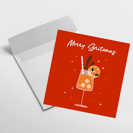 NUOVO - "MERRY SPRITZMAS" CHRISTMAS SMALL SQUARE GREETING CARD