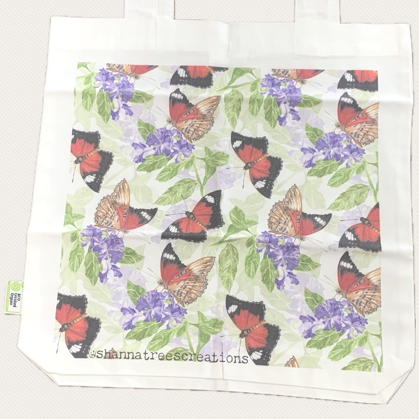 Shanna Trees Creations- "Red Lacewing Butterfly" Cotton Tote Bag