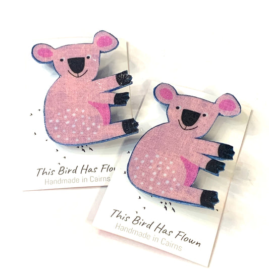 THIS BIRD HAS FLOWN- Fabric Remnant Brooches- Proust Pink Koala
