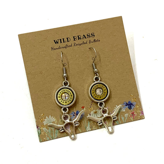 WILD BRASS- Charm Drops- Bull with Clear Swarovski Crystals