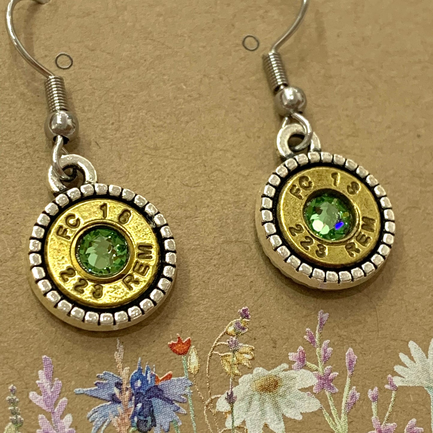 WILD BRASS- Round Drops- Light Green Swarovski Crystal