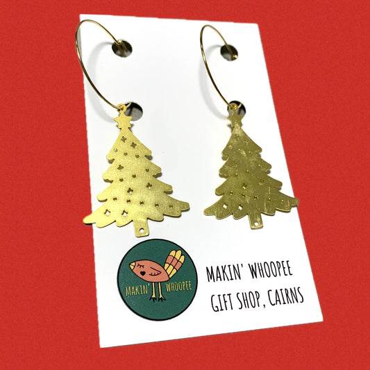 MAKIN' WHOOPEE - “GOLD TREES" CHRISTMAS HOOP DANGLES