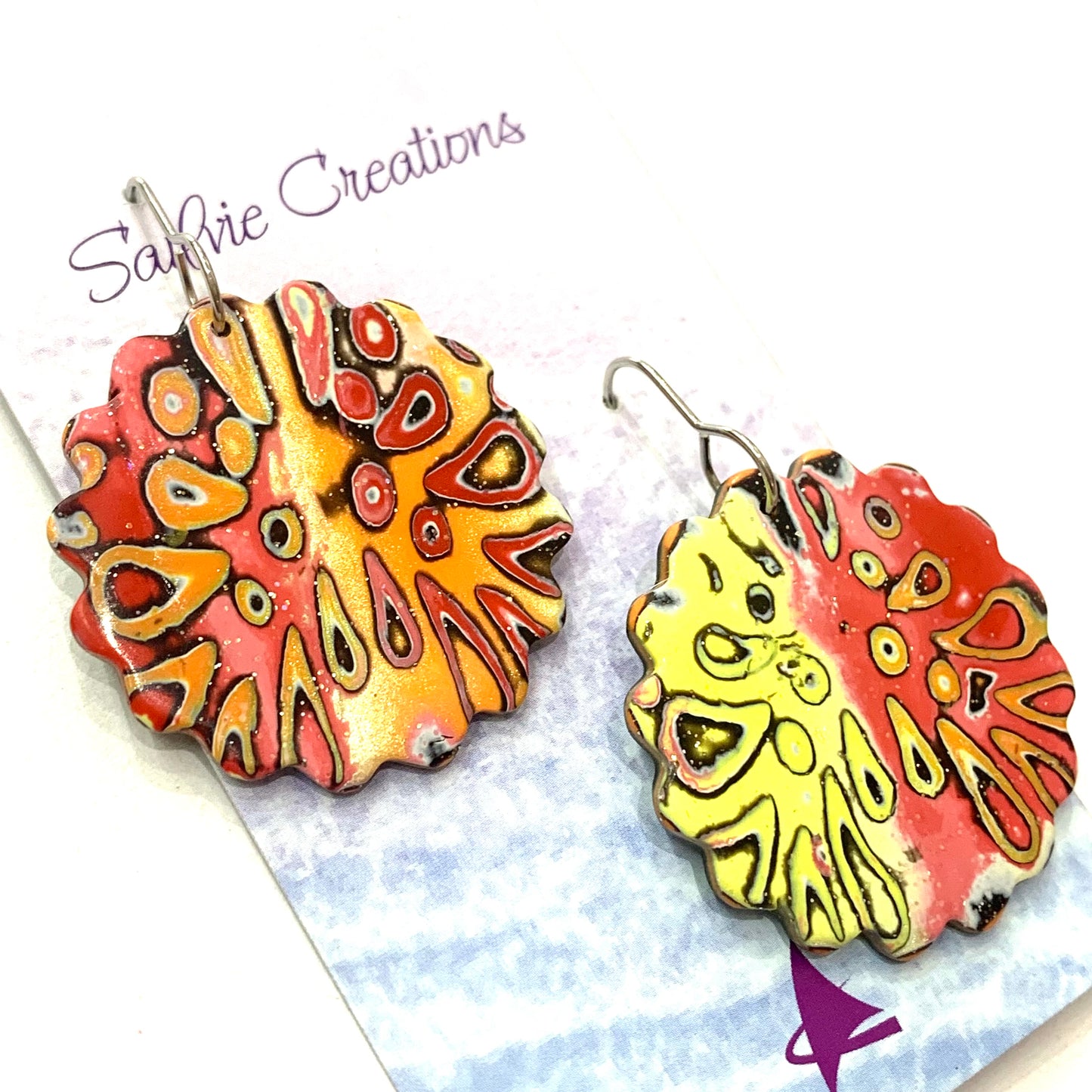 Sailvie Creations -Lava Scalloped Circle Hook Dangle Earrings