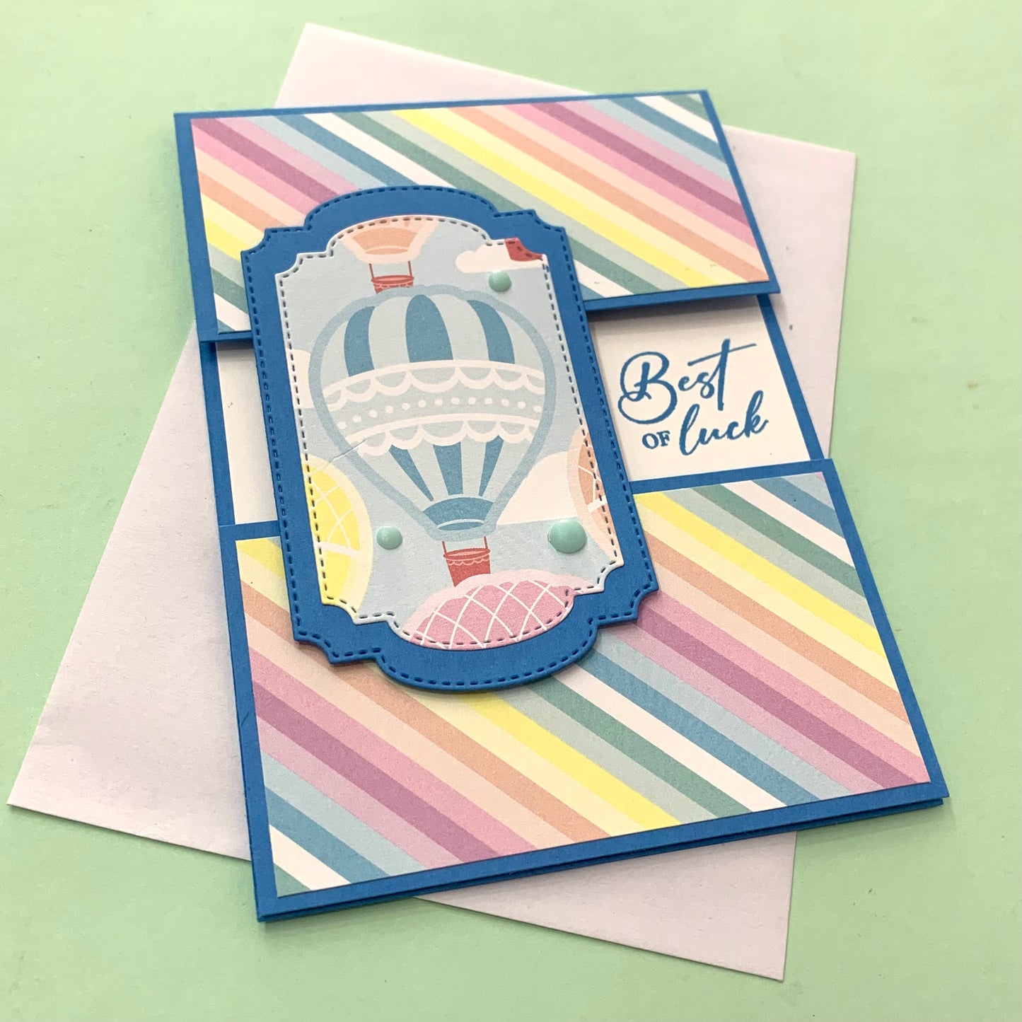 PAPER POSSUM- HANDMADE GREETING CARD- Best of Luck Balloon-Blue