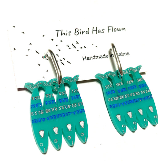 THIS BIRD HAS FLOWN - “Med Earrings- Sardines” HUGGIE HOOP CHARM EARRINGS