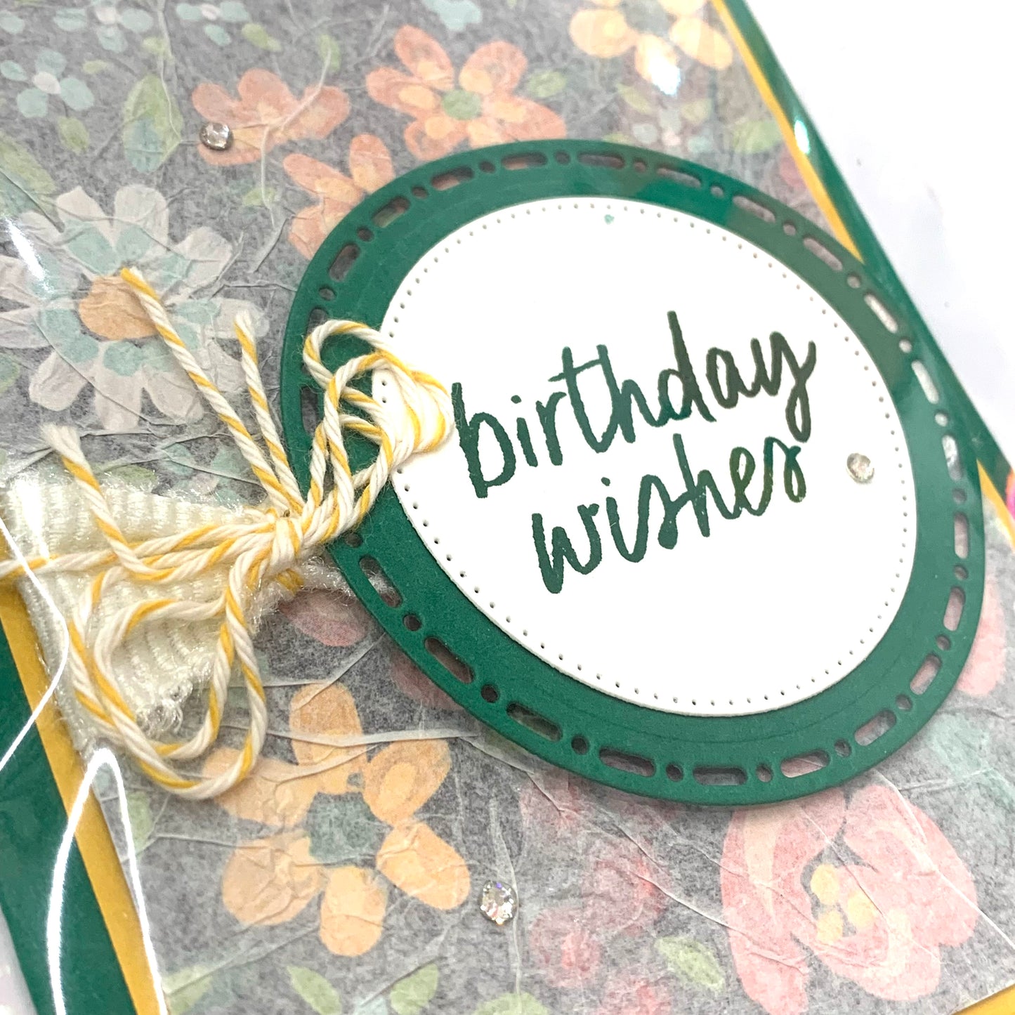 PAPER POSSUM- Green Floral Birthday- HANDMADE GREETING CARD