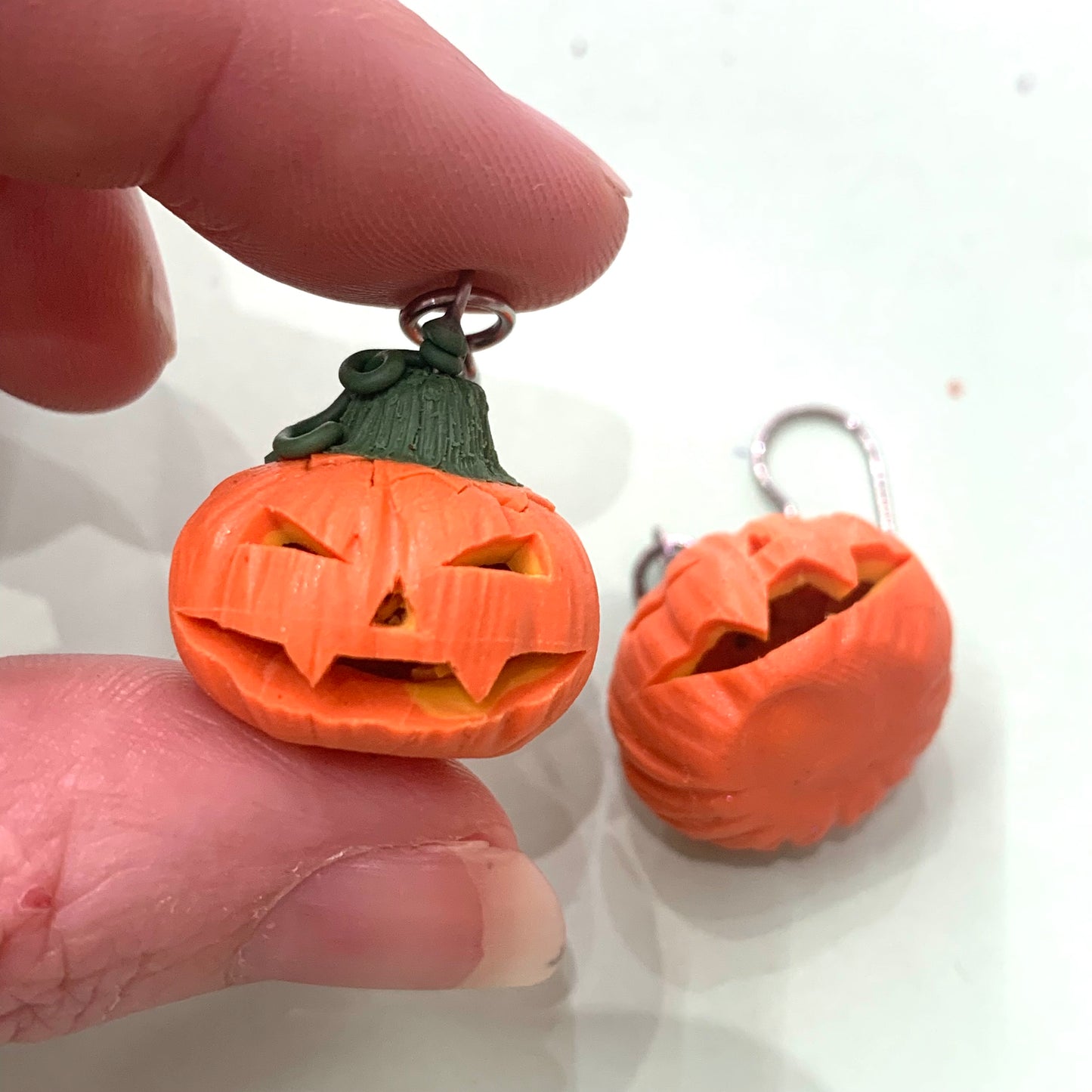 CRAFTED BY COURTNEY- Handmade Jack O'Lantern Polymer Clay Earrings- Rounded