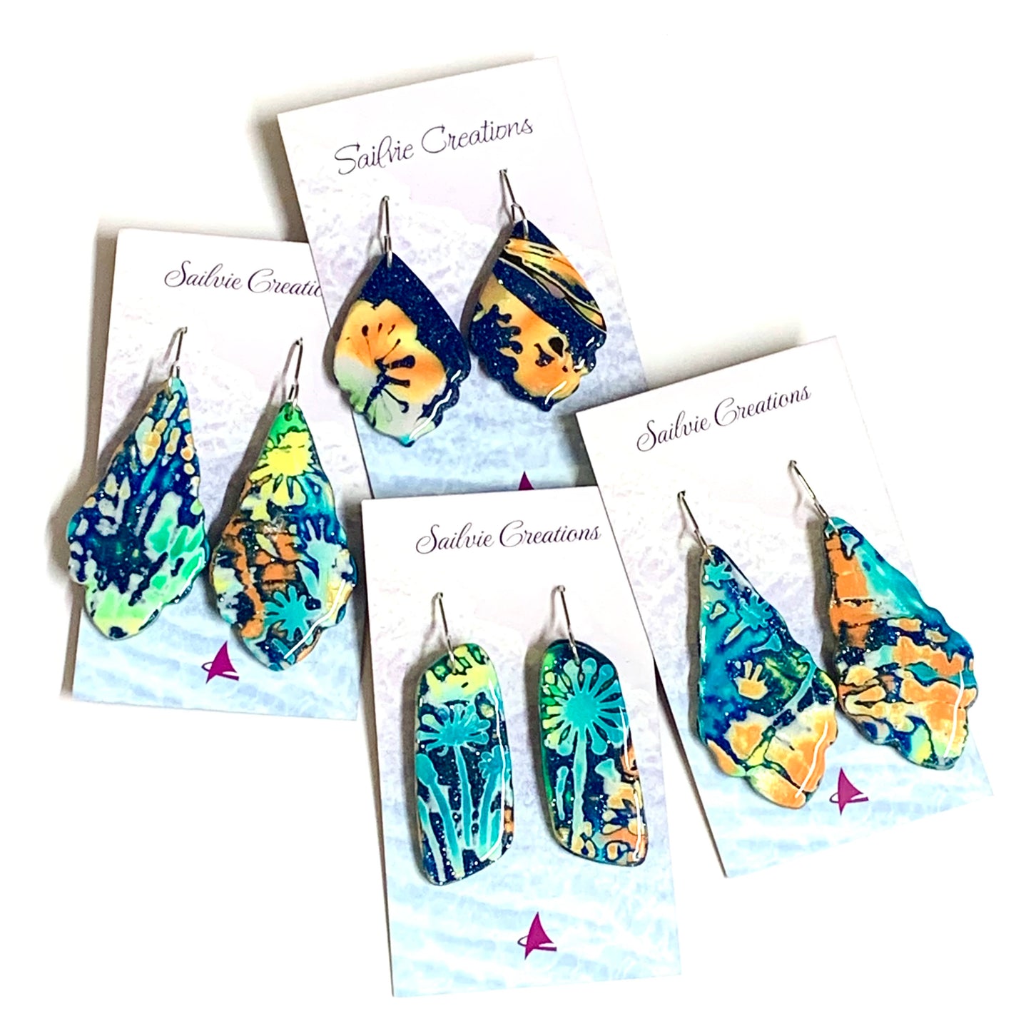 Sailvie Creations -Lava Scalloped Circle Hook Dangle Earrings