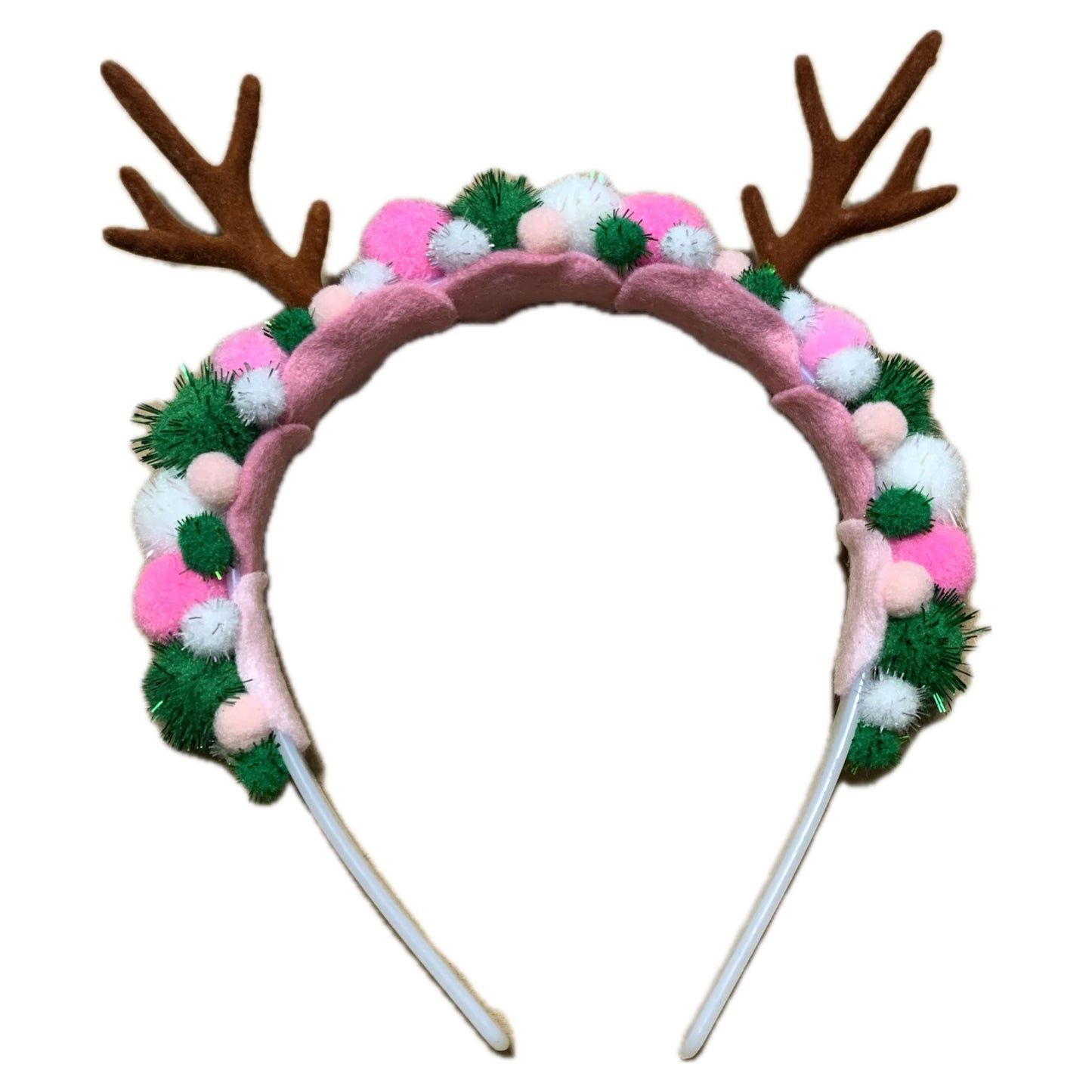 THIS BIRD HAS FLOWN- "PINK, WHITE & GREEN ANTLER HEADBAND" MEDIUM CHRISTMAS HEADBAND