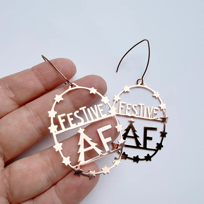 DENZ & CO- Festive AF Earring in Rose Gold - CHRISTMAS DANGLE EARRINGS