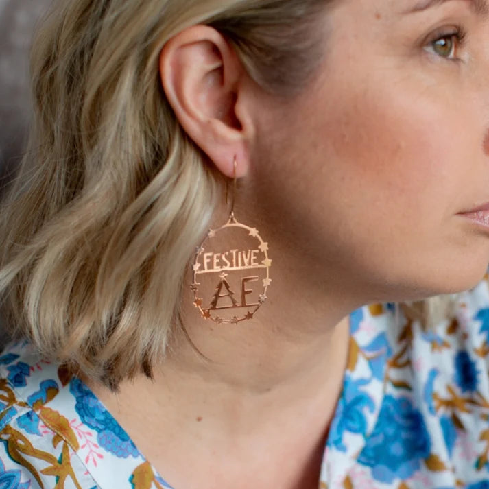 DENZ & CO- Festive AF Earring in Rose Gold - CHRISTMAS DANGLE EARRINGS