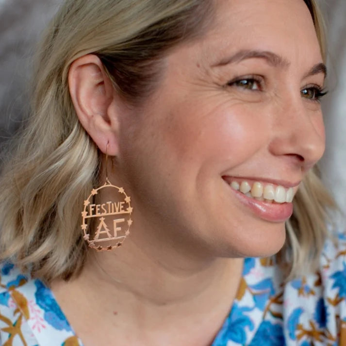 DENZ & CO- Festive AF Earring in Rose Gold - CHRISTMAS DANGLE EARRINGS