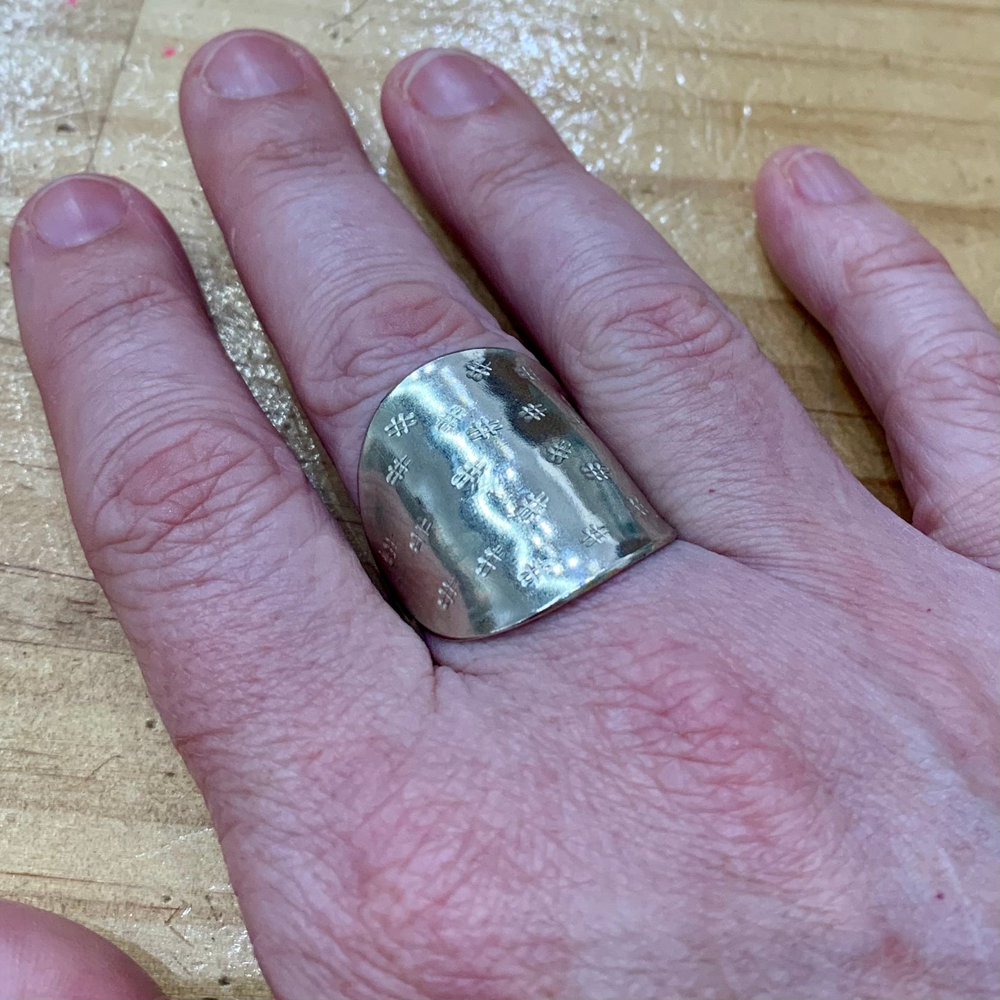 MOLLY MADE- Hand stamped Saddle Ring #1- Hashtags