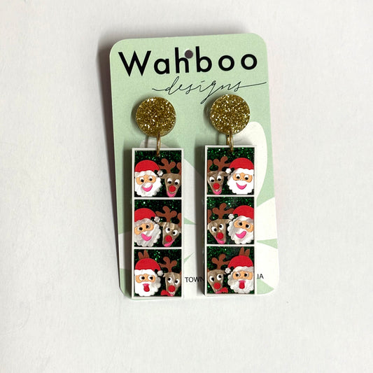 WAHBOO- Christmas Santa & Rudolph in Photo Booth Dangle Earrings