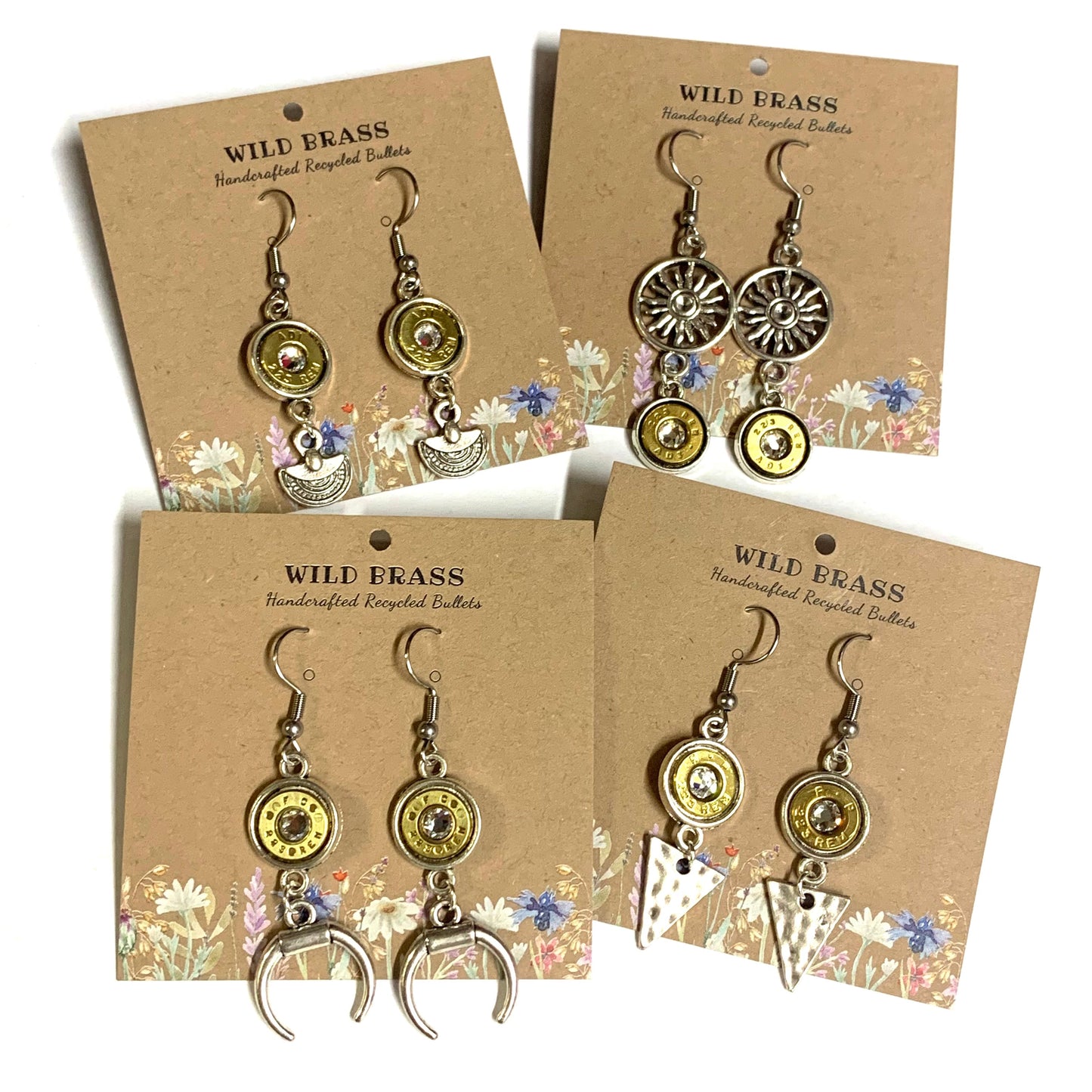 WILD BRASS- Charm Drops- Crescents with Clear Swarovski Crystals