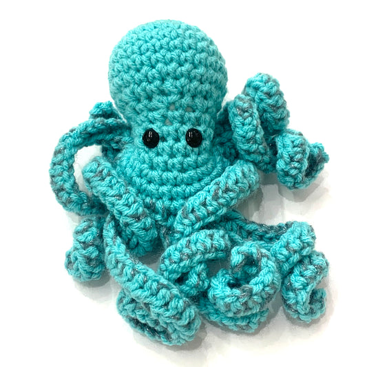 BEAKNITS- CROCHETED OCTOPUS - Aqua Blue with Silver